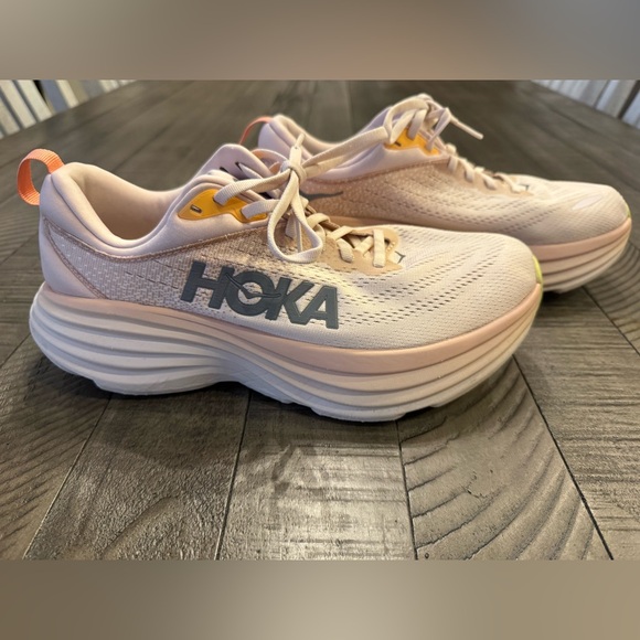 Hoka One One Bondi 8 Light Pink/Cream Athletic Shoes Women's Size 9.5 B - Picture 11 of 16